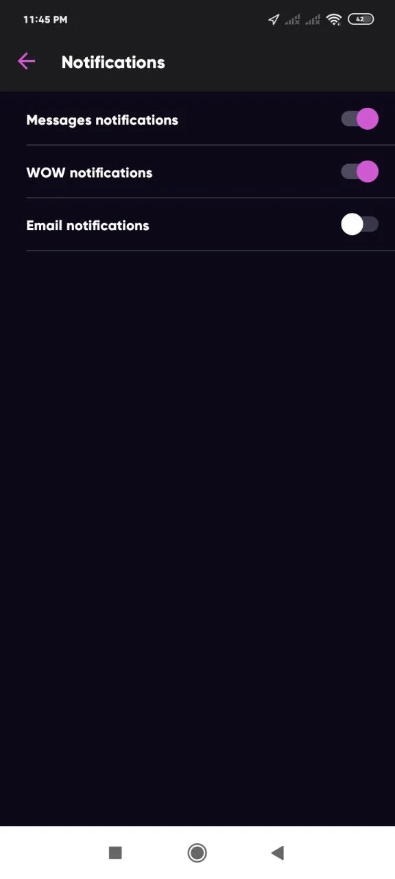 App notifications options interface.